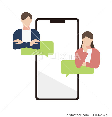 Illustration of a man and woman interacting on a SNS app Illustration of a man and woman interacting on a SNS app 116623748