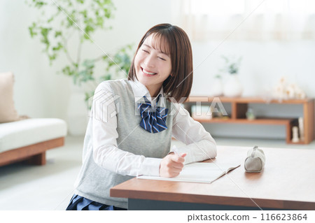 High school girls studying for exams at home 116623864