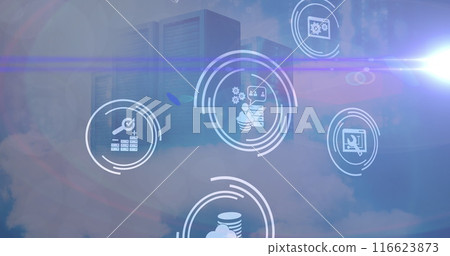 Image of business icons over server room Image of business icons over server room 116623873