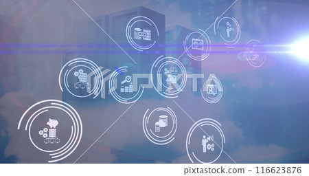 Image of business icons over server room Image of business icons over server room 116623876
