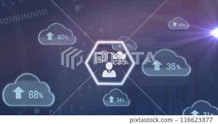 Image of business icons over cloud icons 116623877