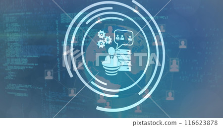 Image of business icons and data processing over globe 116623878