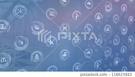 Image of business icons over spots Image of business icons over spots 116623883