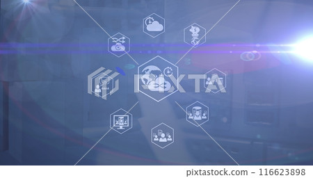 Image of icons and light on navy background Image of icons and light on navy background 116623898