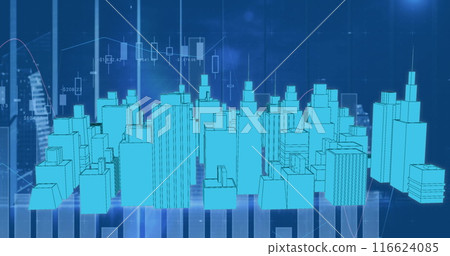 Image of digital city over data processing on blue background 116624085