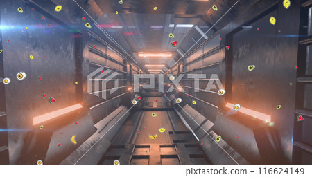 Image of fruits falling over moving industrial tunnel 116624149