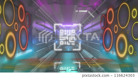 Image of circles and qr code over moving industrial tunnel 116624303
