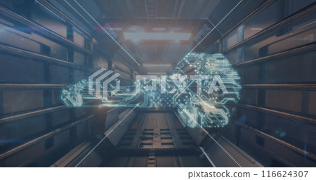 Image of digital key over moving industrial tunnel 116624307