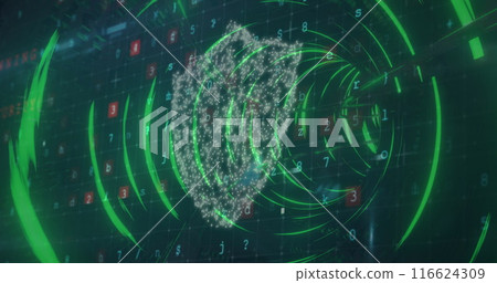 Security padlock icon and cyber security data processing against glowing tunnel in seamless pattern Security padlock icon and cyber security data processing against glowing tunnel in seamless pattern 116624309