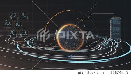 Image of rotating circles over data processing in green and black space Image of rotating circles over data processing in green and black space 116624335