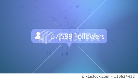 Image of number of followers increasing over connecting the dots against blue background 116624438