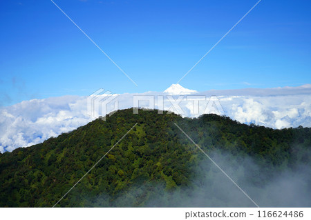 View of Kanchenjunga Peak from Silk Route after cloudy Weather View of Kanchenjunga Peak from Silk Route after cloudy Weather 116624486