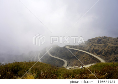 VIEW OF ZIG ZAG ROAD FROM ZULUK IN SILK ROUTE SIKKIM VIEW OF ZIG ZAG ROAD FROM ZULUK IN SILK ROUTE SIKKIM 116624583