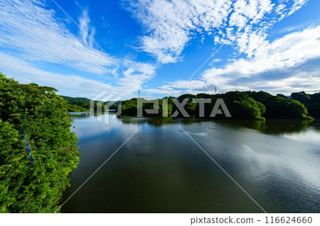 Summer 2024 Clouds passing over Nunome Dam Lake and the changing reflections on the lake surface From before sunset to the night view #13 Summer 2024 Clouds passing over Nunome Dam Lake and the changing reflections on the lake surface From before sunset to the night view #13 116624660