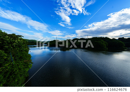 Summer 2024 Clouds passing over Nunome Dam Lake and the changing reflections on the lake surface From before sunset to the night view #22 116624676