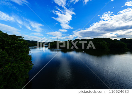 Summer 2024 Clouds passing over Nunome Dam Lake and the changing reflections on the lake surface From before sunset to the night view #26 116624683