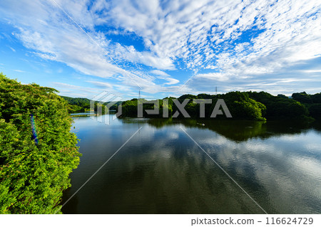 Summer 2024 Clouds passing over Nunome Dam Lake and the changing reflections on the lake surface From before sunset to the night view #51 Summer 2024 Clouds passing over Nunome Dam Lake and the changing reflections on the lake surface From before sunset to the night view #51 116624729