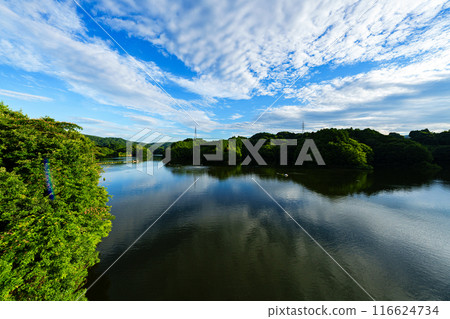 Summer 2024 Clouds passing over Nunome Dam Lake and the changing reflections on the lake surface from before sunset to the night view #54 Summer 2024 Clouds passing over Nunome Dam Lake and the changing reflections on the lake surface from before sunset to the night view #54 116624734