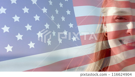 Image of flag of usa over caucasian woman Image of flag of usa over caucasian woman 116624904