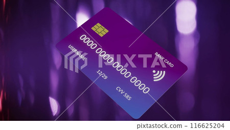 Image of credit card over light spots on black background Image of credit card over light spots on black background 116625204