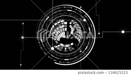 Image of globe with data processing over black background 116625223
