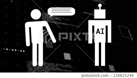 Image of ai chat bots and data processing over black background Image of ai chat bots and data processing over black background 116625246