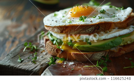 Avocado egg sandwich. Generative AI Avocado egg sandwich. Generative AI 116625248