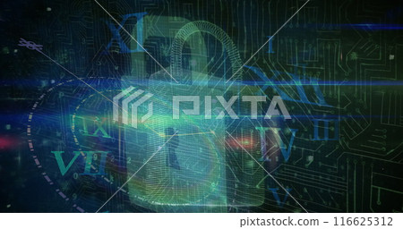 Image of data processing and padlock on black background 116625312
