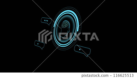 Image of human brain and ai data processing over black background 116625513