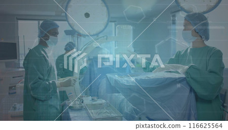 Image of scientific data processing over diverse surgeons in hospital 116625564