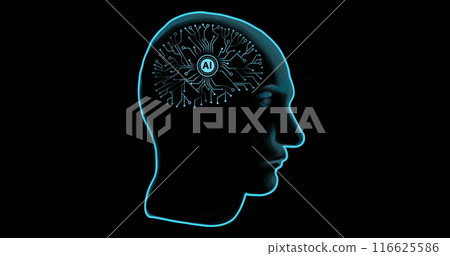 Image of human brain and ai data processing over black background 116625586