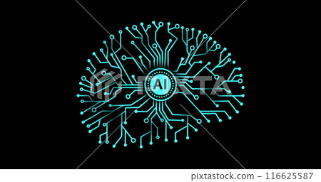 Image of human brain and ai data processing over black background 116625587