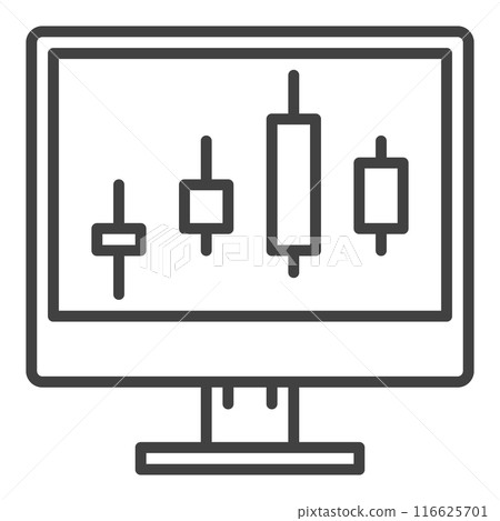 PC Screen with Candlestick charts vector linear icon or symbol 116625701