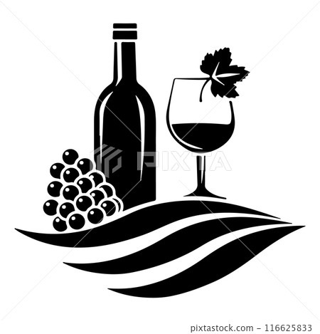 Wine Bottle and Glass Wineyard and Bar Logo. Black and White restaurant or Wine Company Identity Symbol. Vector Simple Design Element. Wine Bottle and Glass Wineyard and Bar Logo. Black and White restaurant or Wine Company Identity Symbol. Vector Simple Design Element. 116625833