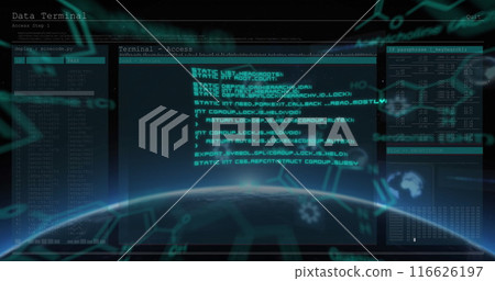 Image of data processing over globe 116626197