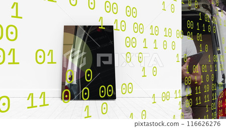 Image of data processing over delivery man next to a car Image of data processing over delivery man next to a car 116626276