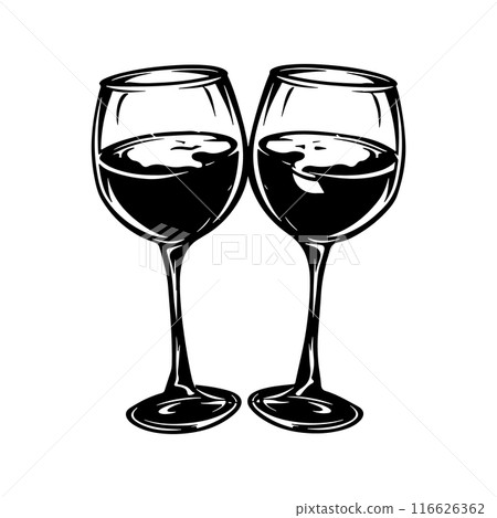 Two wine glasses logo. Wine Company or Restaurant or Bar Design Element. Vector Simple Black and White Symbol. Two wine glasses logo. Wine Company or Restaurant or Bar Design Element. Vector Simple Black and White Symbol. 116626362