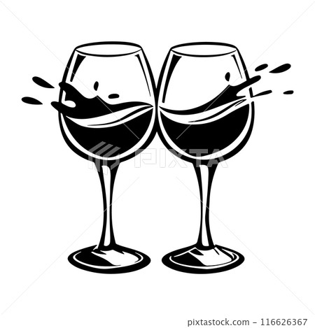 Two wine glasses logo. Wine Company or Restaurant or Bar Design Element. Vector Simple Black and White Symbol. Two wine glasses logo. Wine Company or Restaurant or Bar Design Element. Vector Simple Black and White Symbol. 116626367