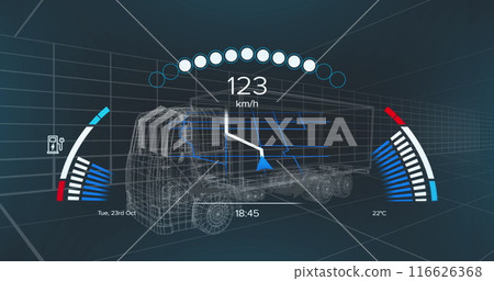 Image of data processing and network of connections over car model Image of data processing and network of connections over car model 116626368