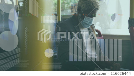 Image of data processing over african american men wearing face mask using smartphone Image of data processing over african american men wearing face mask using smartphone 116626444