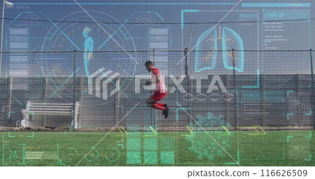 Image of businesswoman and on rugby over sports stadium Image of businesswoman and on rugby over sports stadium 116626509