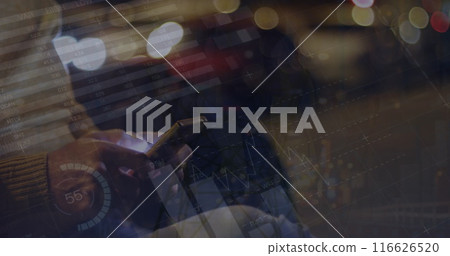 Image of statistics and financial data processing over caucasian man using smartphone Image of statistics and financial data processing over caucasian man using smartphone 116626520