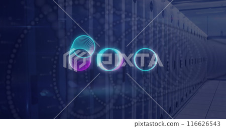 Image of circles and spots over server room Image of circles and spots over server room 116626543