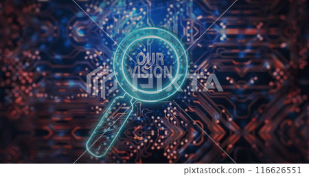 Image of our vision text over reading glass and data processing 116626551
