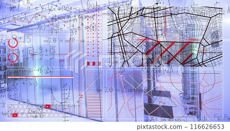Image of mathematical equations and data processing over computer servers 116626653