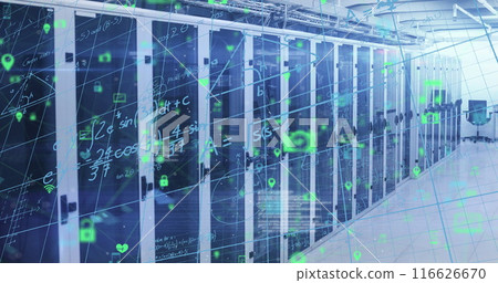 Image of mathematical equations and data processing over computer servers Image of mathematical equations and data processing over computer servers 116626670