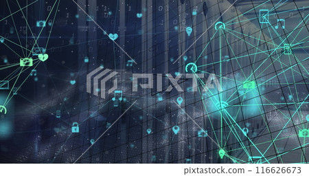 Image of moving columns over data processing on black background 116626673