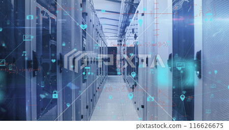 Image of digital icons and data processing over computer servers 116626675