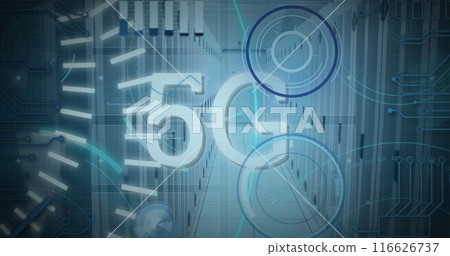 Image of scope scanning with 5g text over server room Image of scope scanning with 5g text over server room 116626737