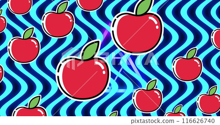 Image of apples floating over wavy blue background 116626740